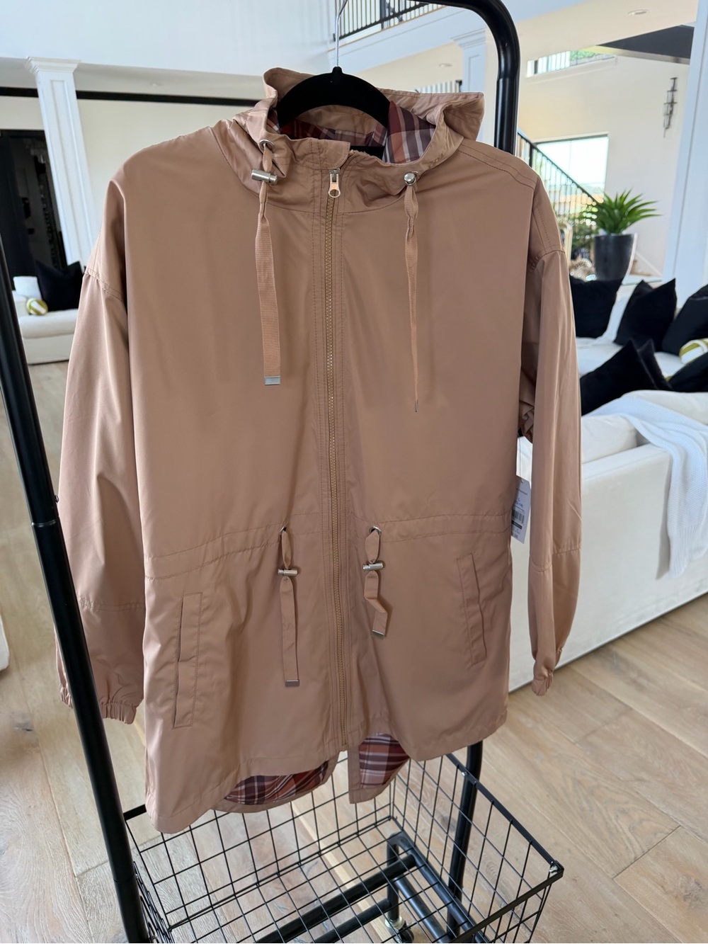 Time and Tru Women's Hooded Raincoat in Light Brown